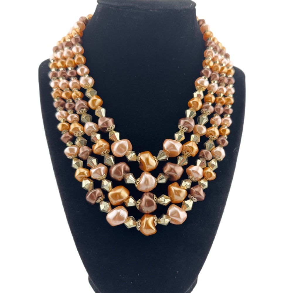 MCM 4 Strand Pearl Gold Tone Choker Necklace
